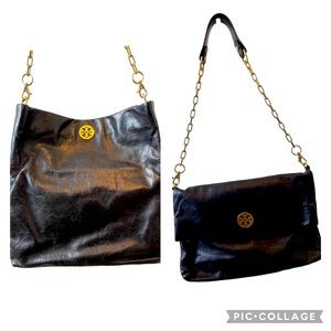 Tory Burch Black Leather Convertible Bag - with gold hardware & dust bag